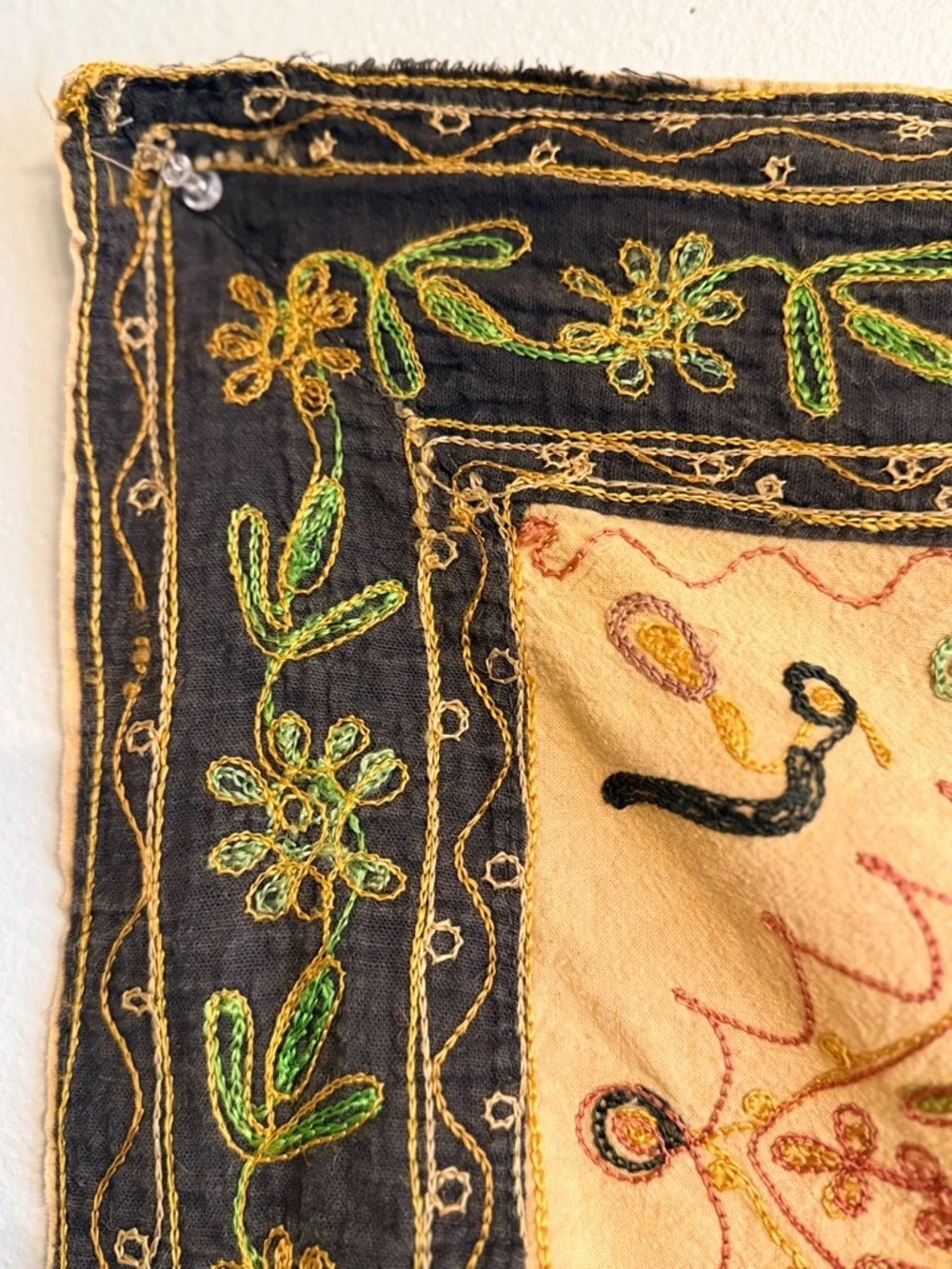 Vintage Indian Chain Stitch Embroidery Wall Hanging Textile 45x30
